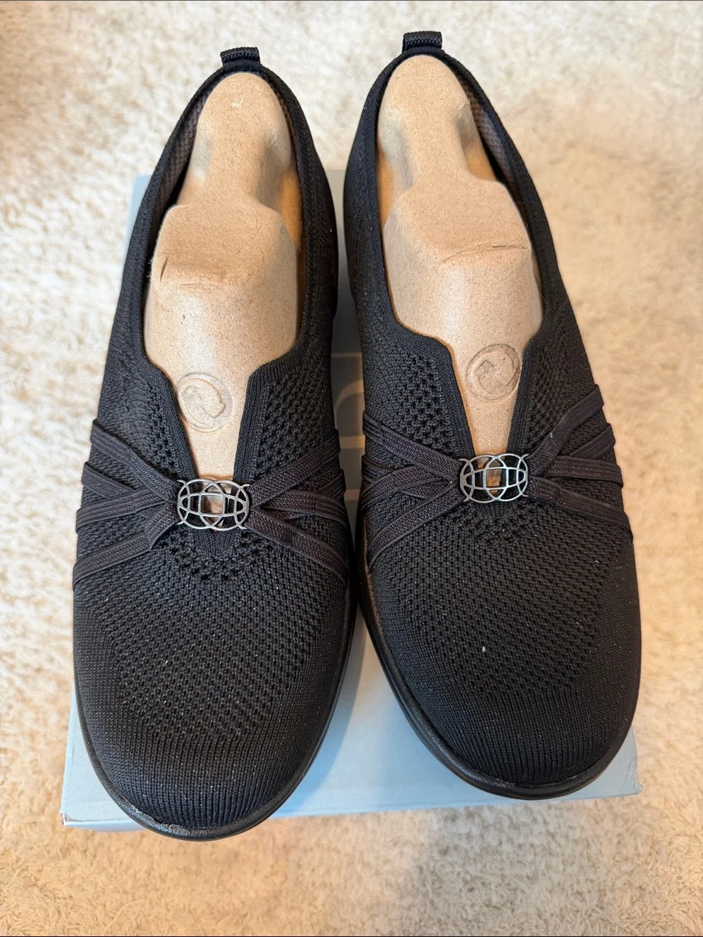 Life Stride Black Knit Slip-On Loafers — Wide Width